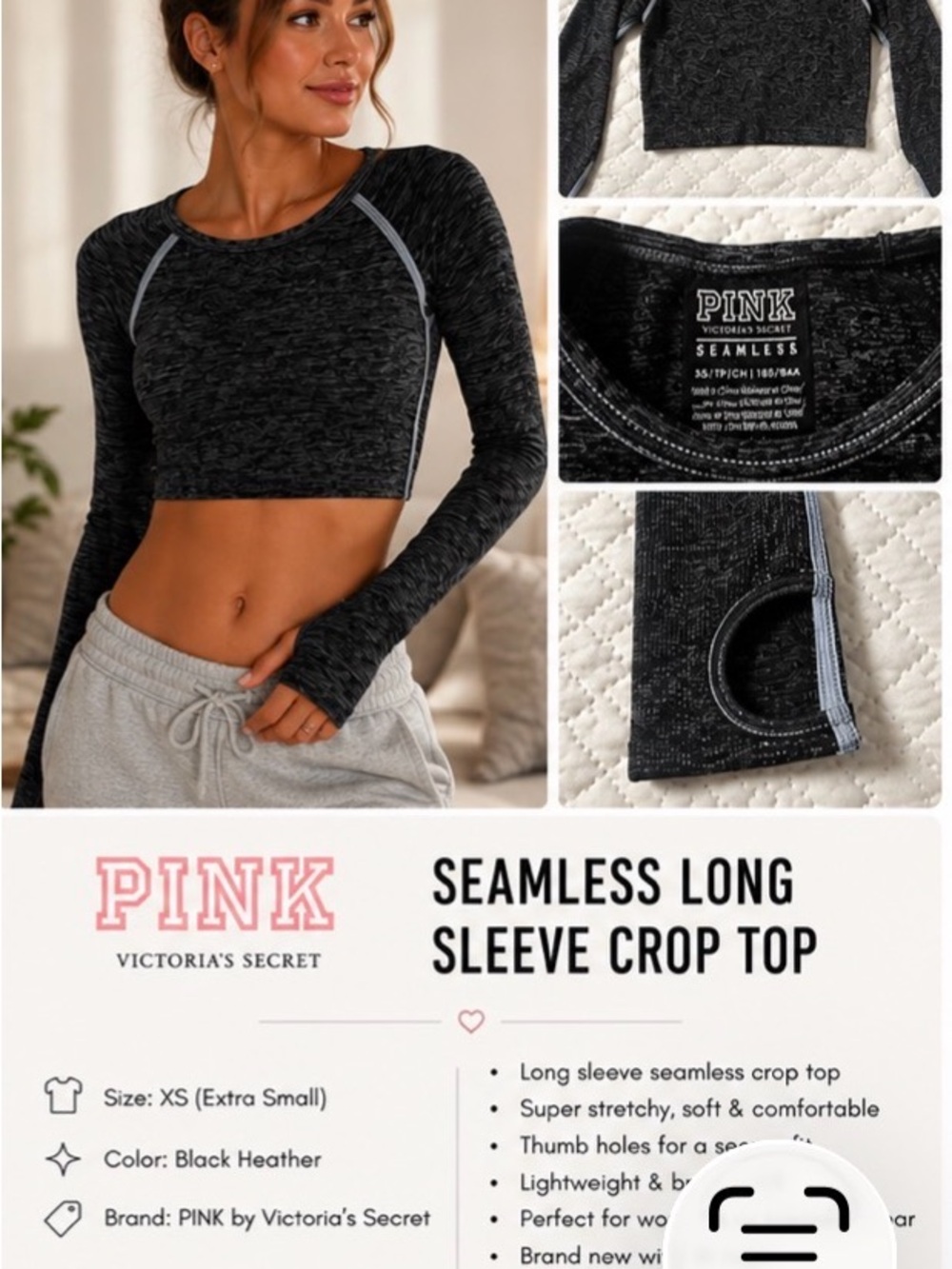 PINK Victoria's Secret grey Heather Seamless Long-Sleeve Crop Top